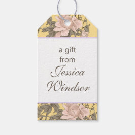 Chinoiserie Gult Blommigt Egret Presentetikett