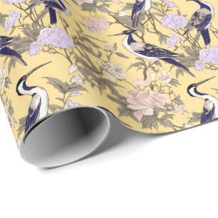 Chinoiserie Gult Blommigt Egret Presentpapper
