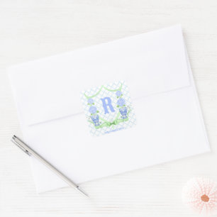 Chinoiserie Hydrangea Monogram Fyrkantigt Klistermärke