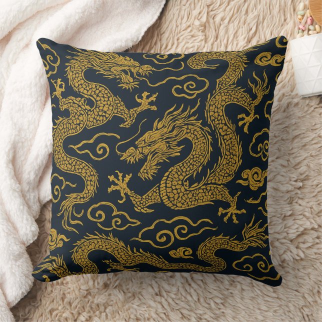 Chinoiserie Imperial Dragon & Cloud Kudde (Filt)