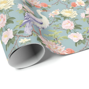 Chinoiserie Jade Blommigt Egret Presentpapper