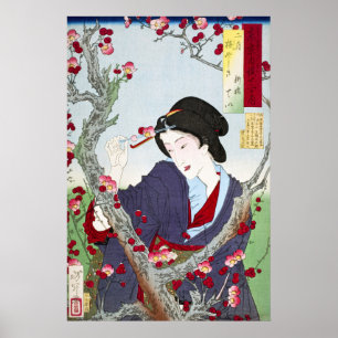 Chinoiserie Japansk dam & Röd körsbärsblomma Poster