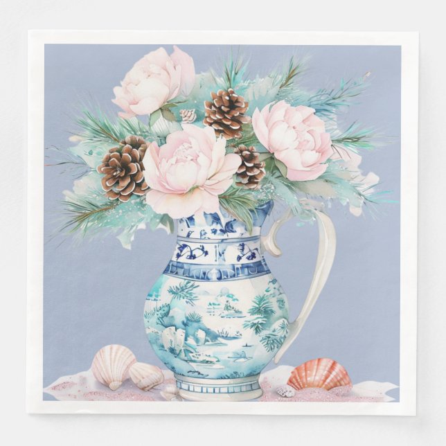 Chinoiserie Jug med Pinecones och Seashells Pappersservett (Framsida)