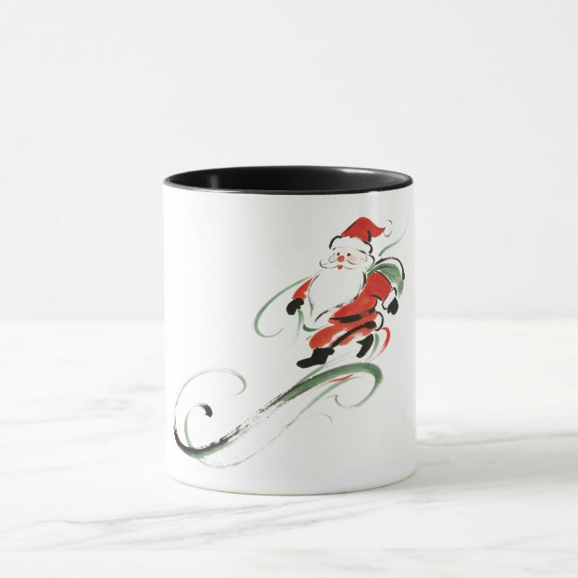 Chinoiserie jul bläck tvätt tomte mugg (Center)