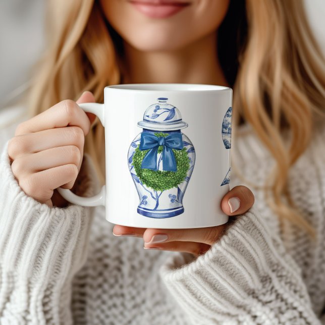 Chinoiserie jul Ginger Burk med Bow Kaffemugg (Chinoiserie Ginger Jar Christmas Mug)