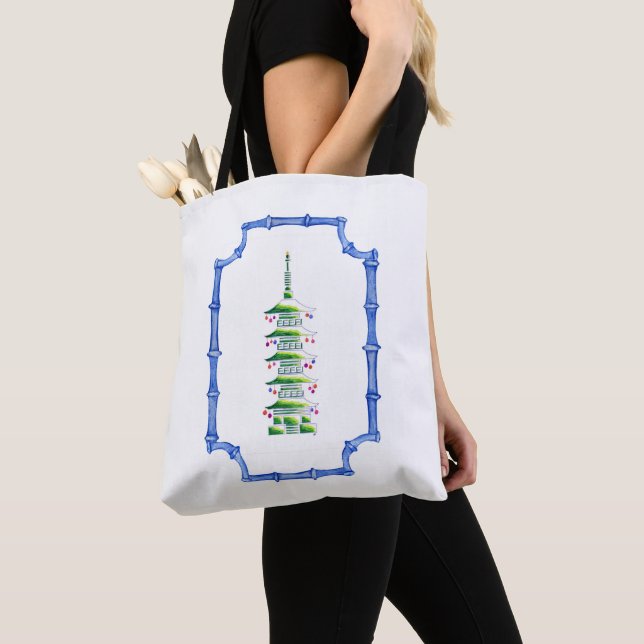 Chinoiserie jul pagod Totebag Tygkasse (Närbild)