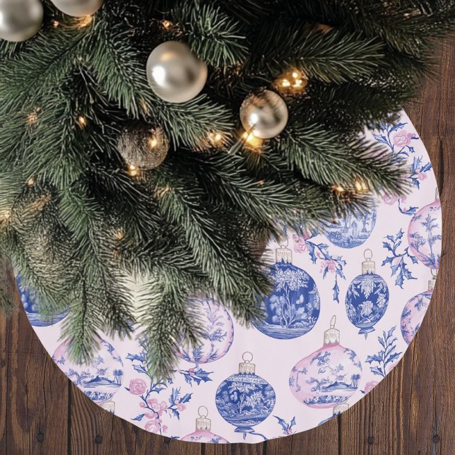 Chinoiserie jul rosa & blå  julgransmatta borstad polyester (Skapare uppladdad)