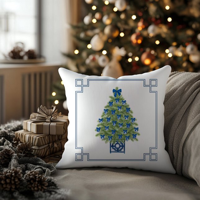 Chinoiserie Julgran Helgdag Kudde (chinoiserie christmas tree holiday throw pillow)