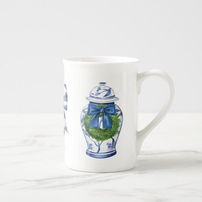 Chinoiserie julkruka med band benporslin mugg (Höger)