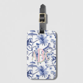 Chinoiserie Jungle Toile | Blått och vitt monogram Bagagebricka