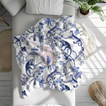 Chinoiserie Jungle Toile | Blått och vitt monogram