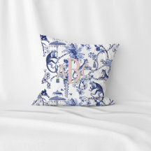 Chinoiserie Jungle Toile | Blått och vitt monogram
