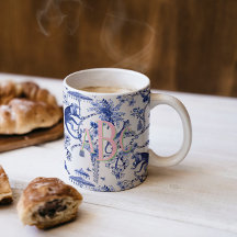 Chinoiserie Jungle Toile | Blått och vitt monogram