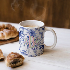 Chinoiserie Jungle Toile | Blått och vitt monogram Mugg