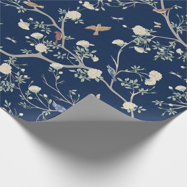Chinoiserie Kamelia Trädgård Marinblå Presentpapper (Hörn)
