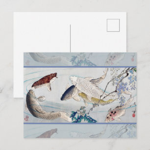 Chinoiserie Karpfiskar och lila Wisteria tryck Vykort