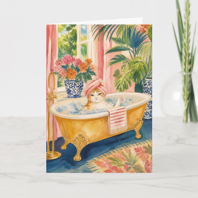 Chinoiserie Katt Maximalist Bad Tid Välkomsthälsni Kort (Framsida)