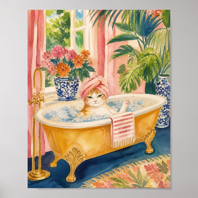 Chinoiserie Katt Maximalist Badtid Poster (Framsidan)