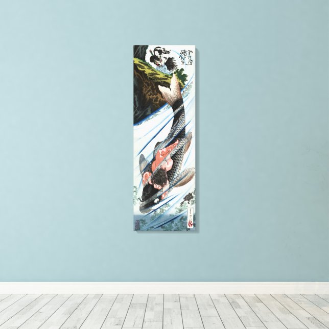 Chinoiserie Koi Karpar Fyller Vattenfall Japansk K Canvastryck (Insitu (trägolv))
