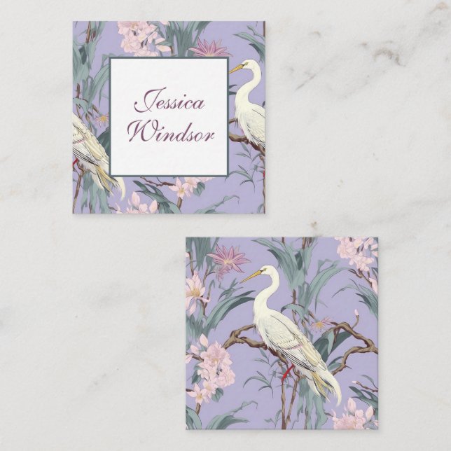 Chinoiserie Lavender Blommigt Egret Gift-hölje Anteckningskort (Fram/baksida)