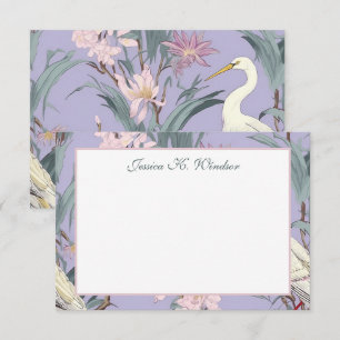 Chinoiserie Lavender Blommigt Egret Personlig Tack Kort