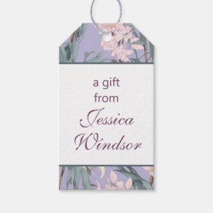 Chinoiserie Lavender Blommigt Egret Presentetikett