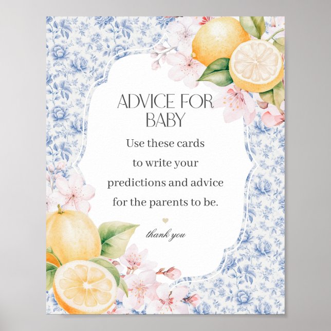 Chinoiserie Lemon Tea Advice for Baby Shower Poster (Framsidan)