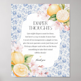 Chinoiserie Lemon Tea Diaper Thoughts Baby Shower Poster