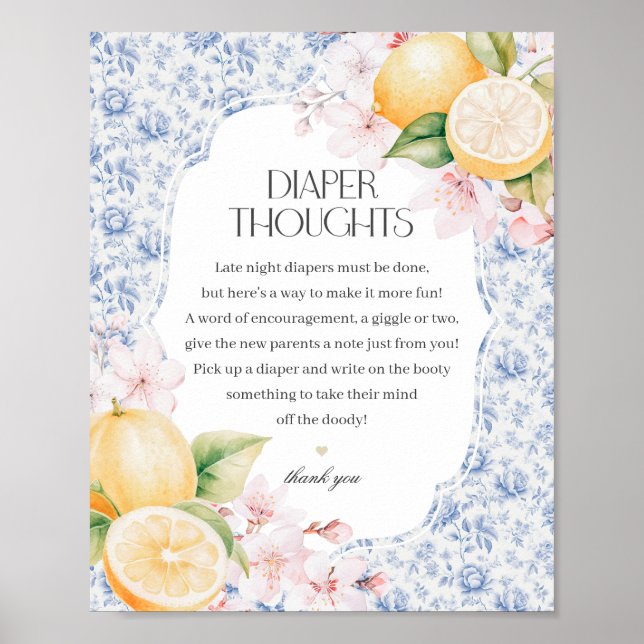 Chinoiserie Lemon Tea Diaper Thoughts Baby Shower Poster (Framsidan)