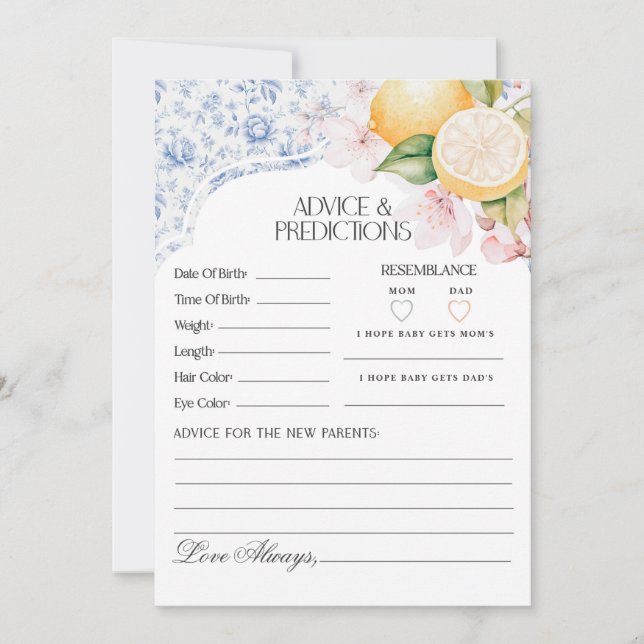 Chinoiserie Lemon Tea med råd från Mamma till Baby Inbjudningar (Framsida)