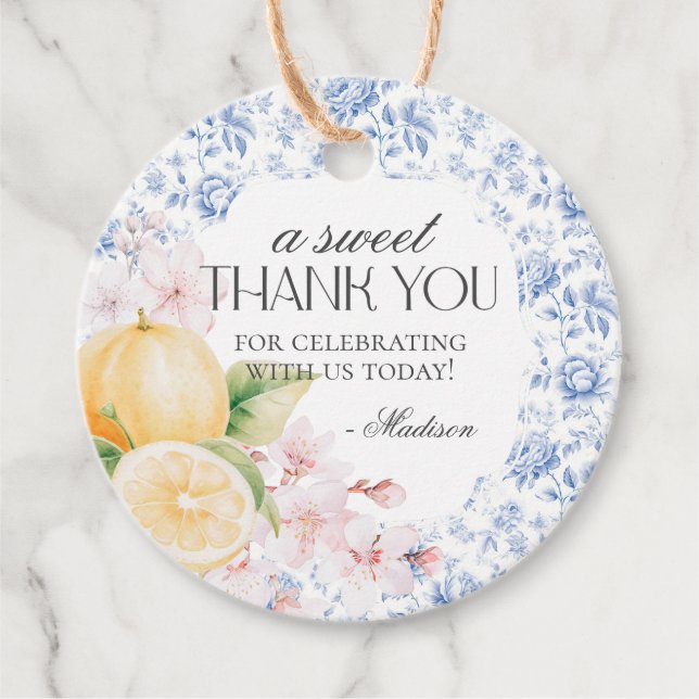 Chinoiserie Lemon Tea Party Blommigt Toile Gåvor Etiketter (Framsida)