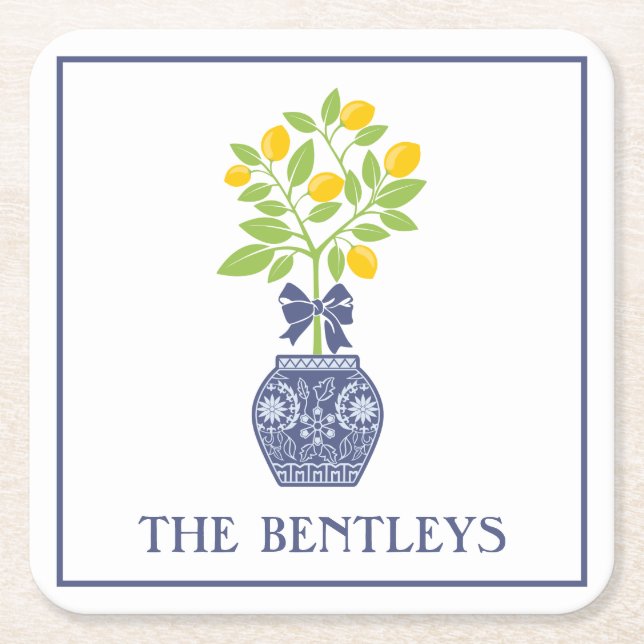 Chinoiserie Lemon Träd Pappra Underlägg Papper Kvadrat (Framsidan)