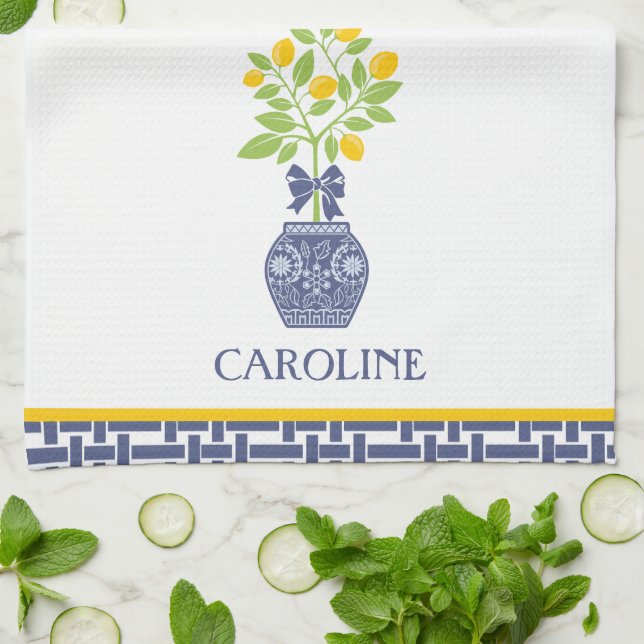 Chinoiserie Lemon Träd Personlig Kitchen Towel Kökshandduk (Vikta)
