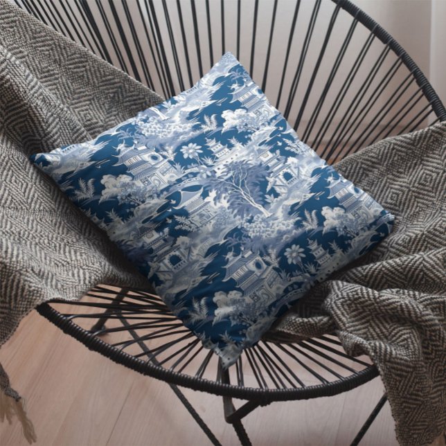Chinoiserie Ligcape Painting Blue White Kudde (Skapare uppladdad)