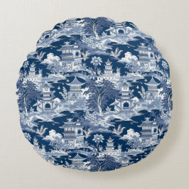Chinoiserie Ligcape Painting Blue White Rund Kudde