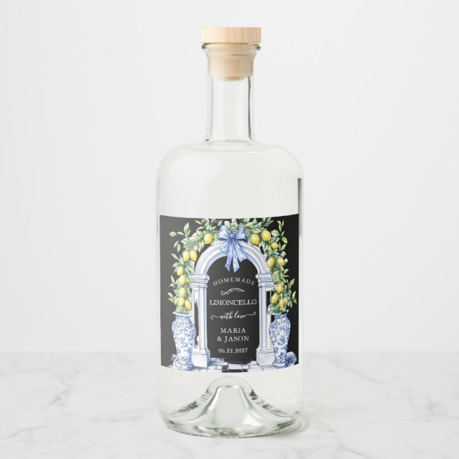 Chinoiserie Limoncello Lemons Liquor Flaska-etiket Spritflaskor Etikett (Framsida)