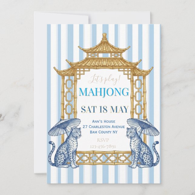 Chinoiserie Mahjong Party Blue  Inbjudningar (Framsida)