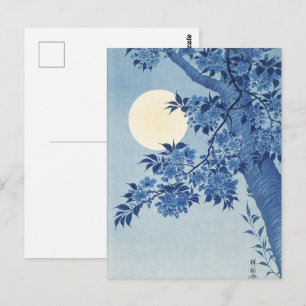 Chinoiserie Marinblå Körsbärsblossom & Fullmåne Vykort