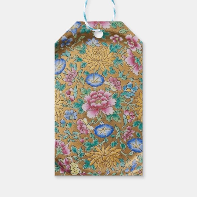 Chinoiserie Millefleur Blommor Guld  Presentetikett (Framsidan)