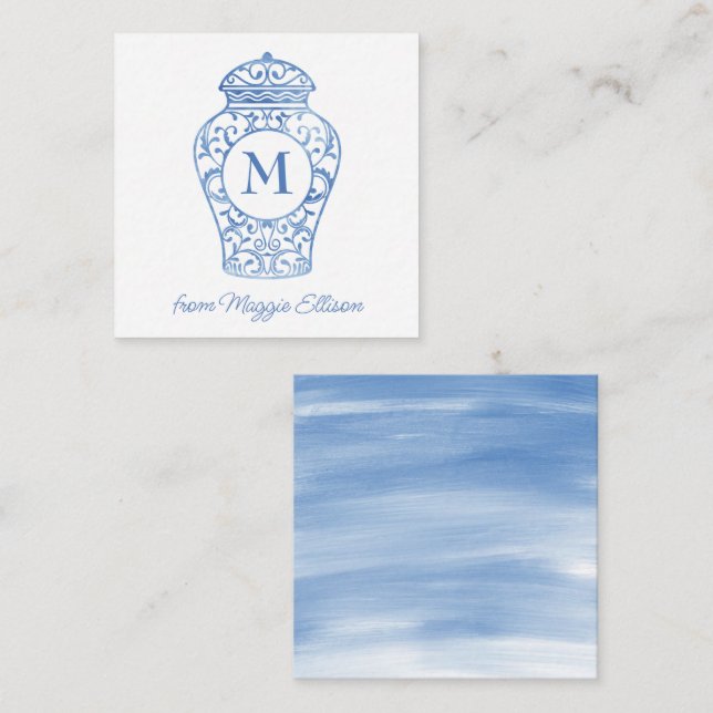 Chinoiserie Monogram Ginger Burk Gift-höljen Anteckningskort (Fram/baksida)