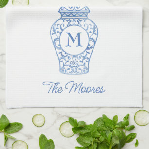 Chinoiserie Monogrammed Ginger Burk Kitchen Towel Kökshandduk