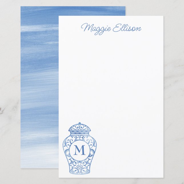 Chinoiserie Monogrammed Ginger Burk Stationery (Fram/baksida)