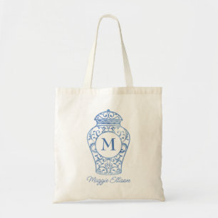 Chinoiserie Monogrammed Ginger Burk Tote Bag Tygkasse