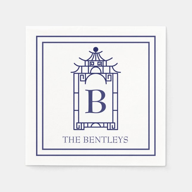 Chinoiserie Monogrammed Pagoda Party Napkins Pappersservett (Framsidan)