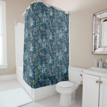 Chinoiserie Mörk blått Shower Curtain