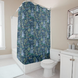 Chinoiserie Mörk blått Shower Curtain