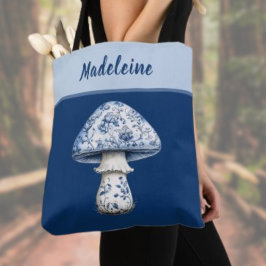 Chinoiserie Mushroom iBlue White on Navy Monogram  Tygkasse