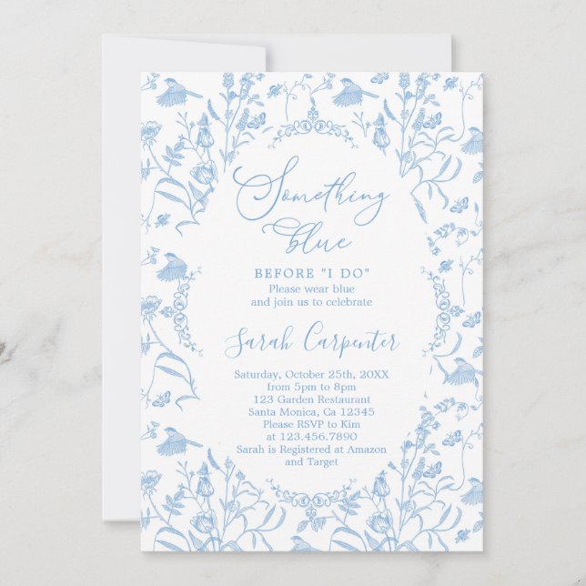 Chinoiserie något blått innan jag gör Möhippa Inbjudningar (Framsida)