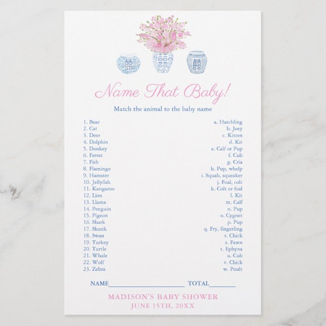 Chinoiserie Namnge Baby Djurfödelsedags Kort (Framsida)