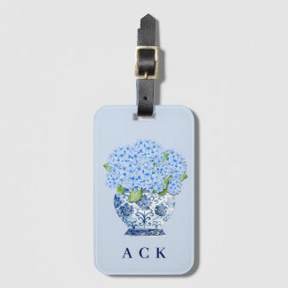 Chinoiserie Nantucket Blue Hydrangeas Luggage Tag Bagagebricka